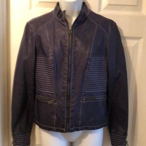 Navy blue leather jacket lightweight two zipper pockets size small